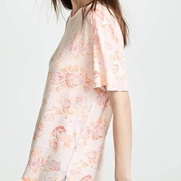 EUC Free People Tourist Floral Short Sleeve T-shirt in Blush Combo Size Medium - Picture 3 of 8